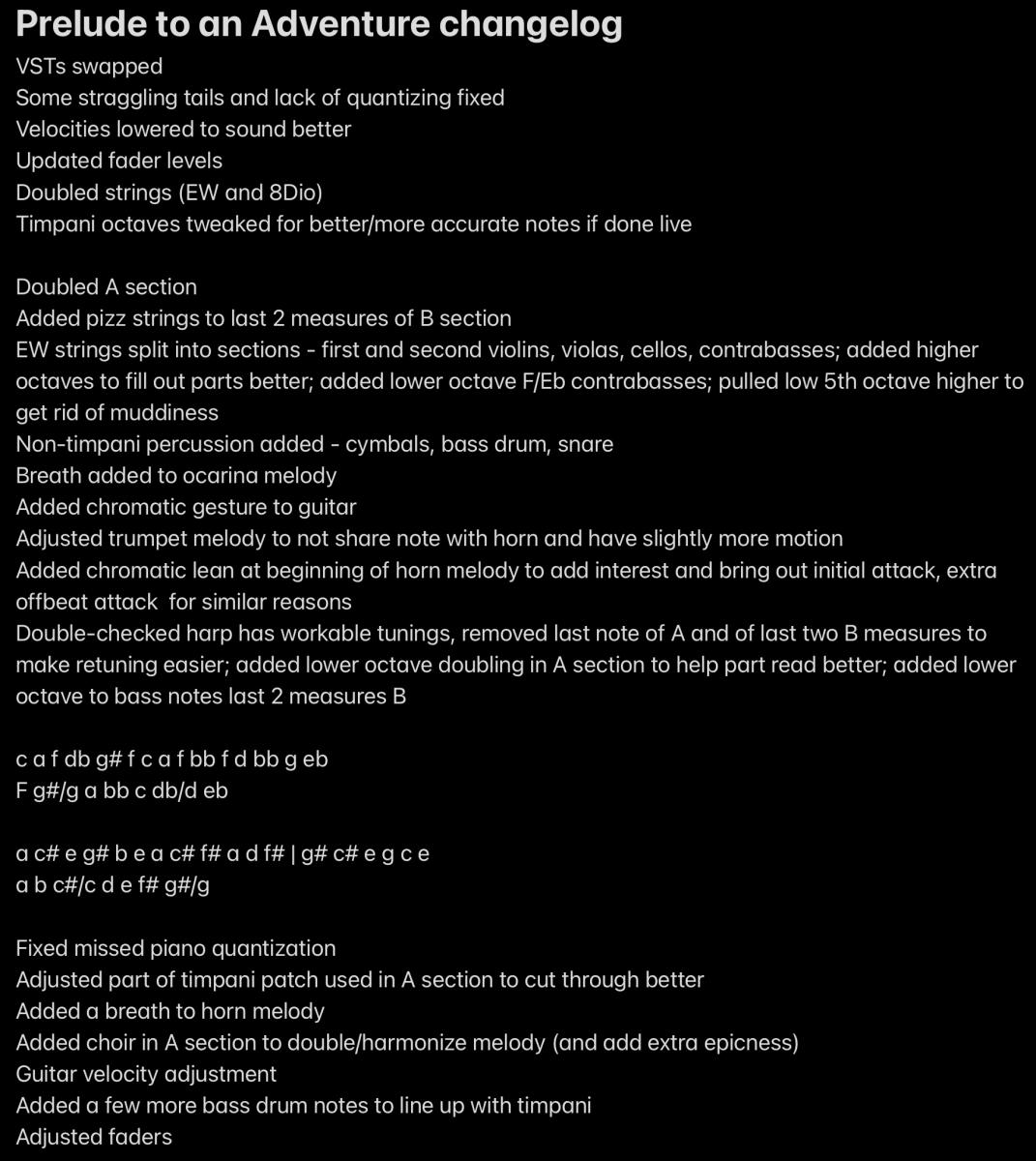 Changelog for "Prelude to an Adventure"